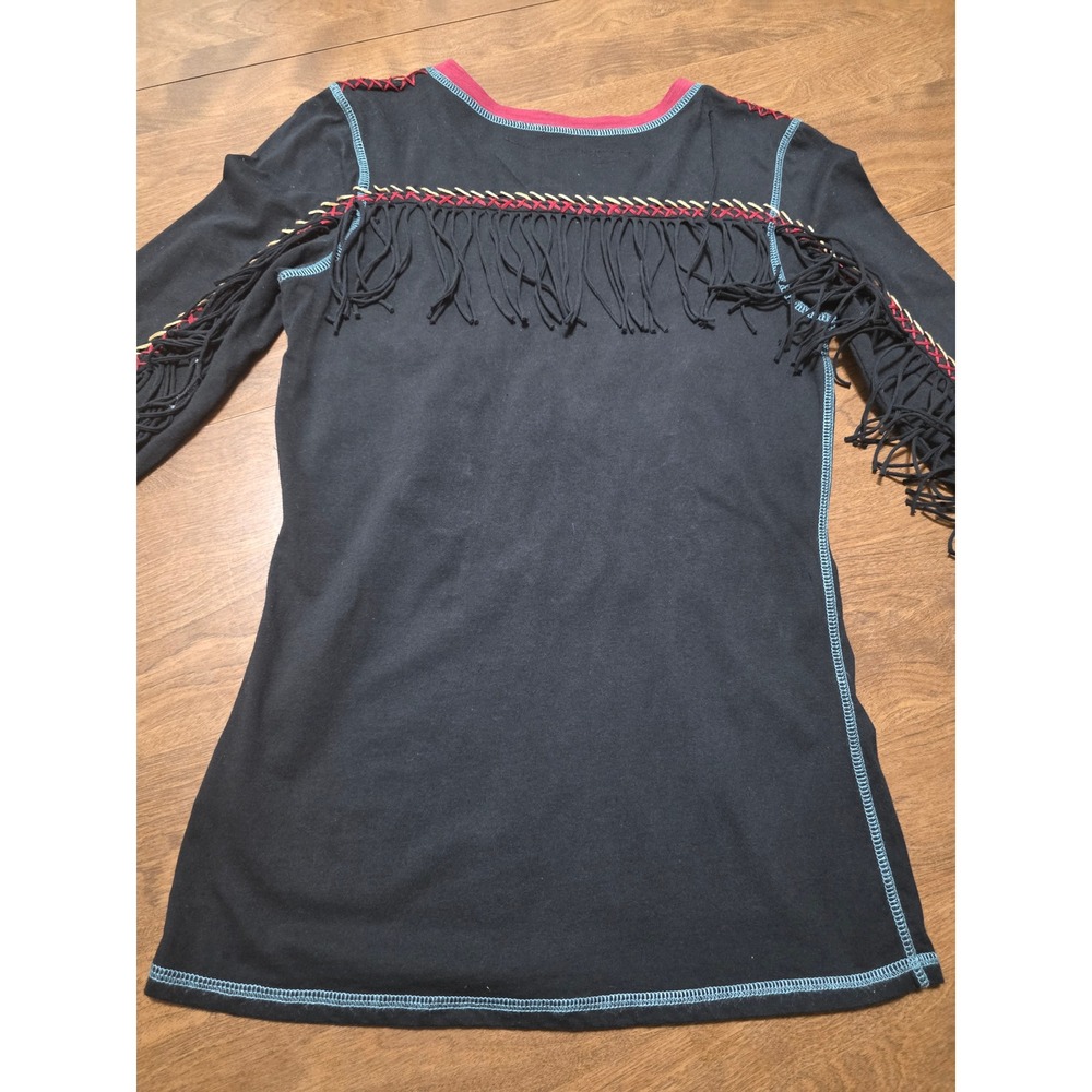Double D Ranch Western Embroidered Horse Fringe Long Sleeve Top Black Small - Picture 6 of 12